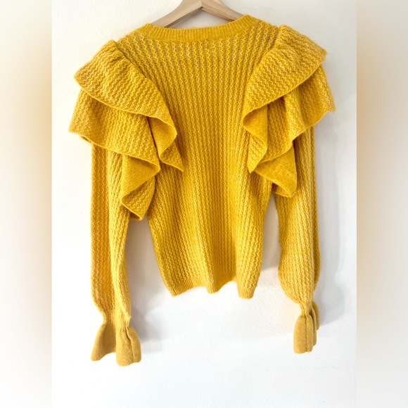 Rachel Parcell Yellow Treasure Pointelle Knit Ruffle Sweater Size XS‎ NWT - Picture 7 of 10